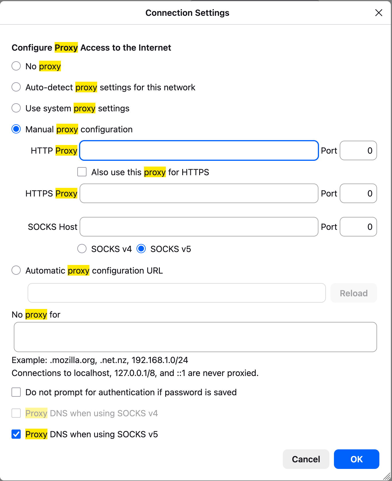 Firefox Connection Settings