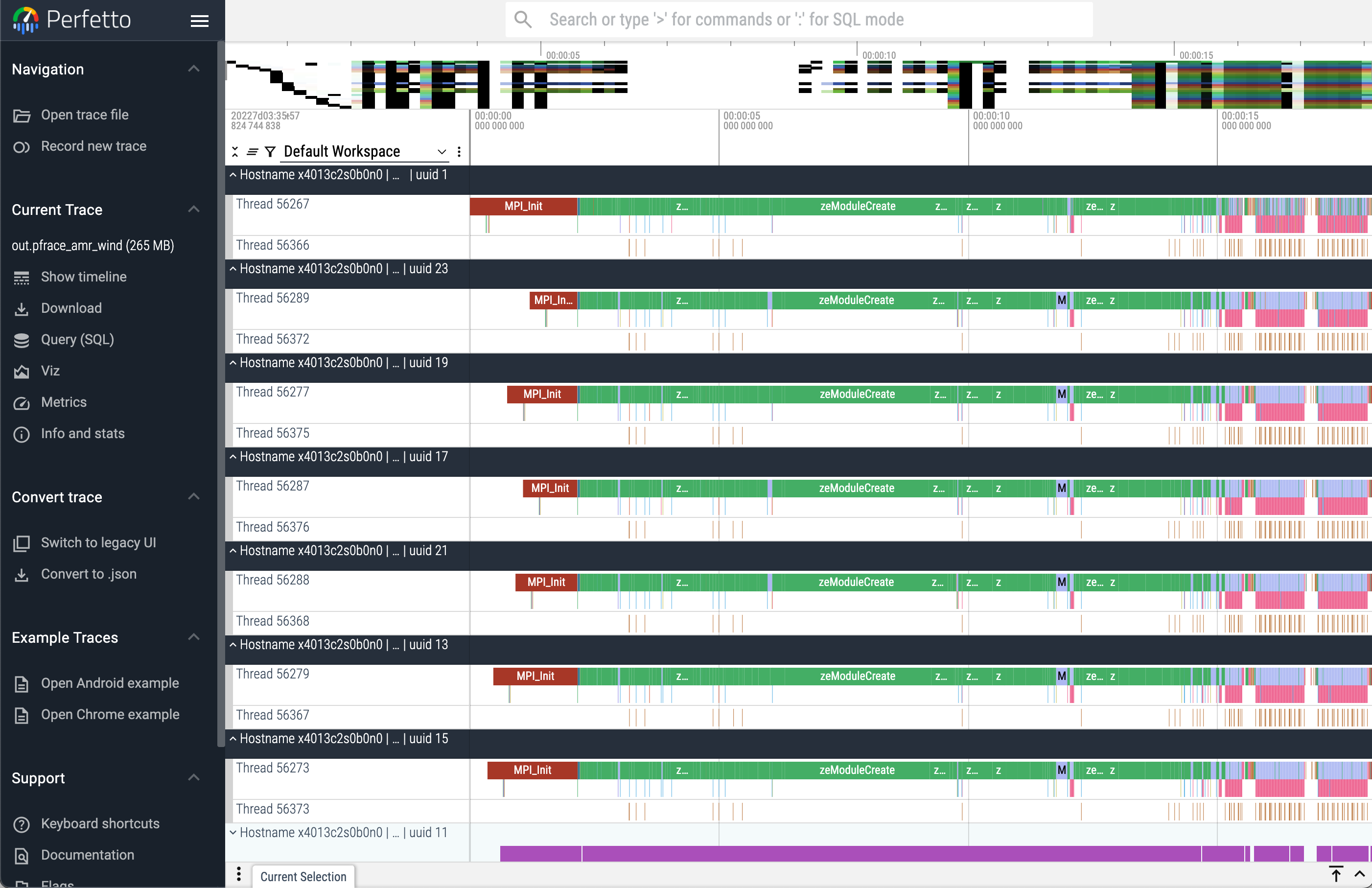 iprof trace timeline with Perfetto