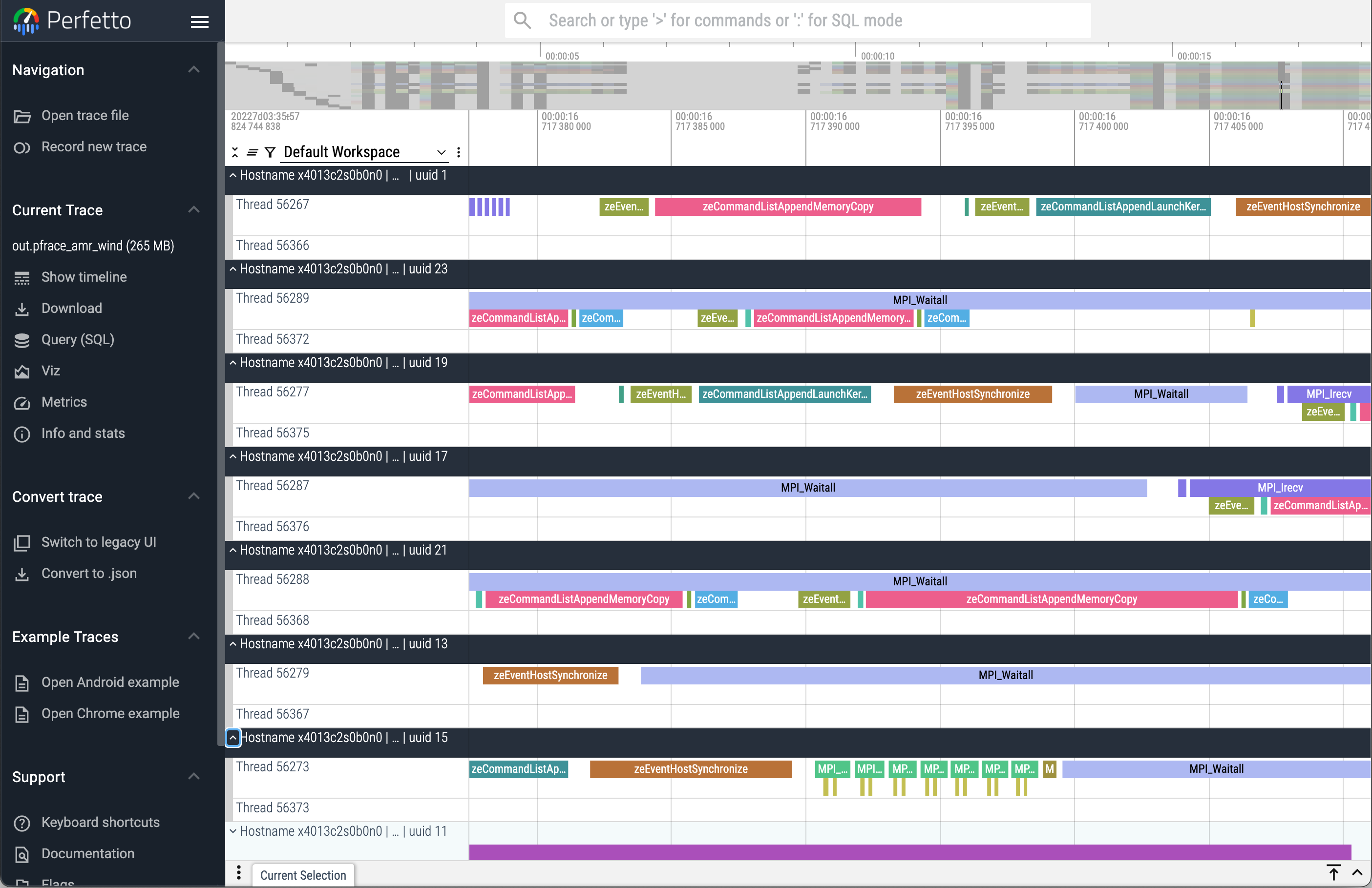 iprof trace timeline with Perfetto zoom-in
