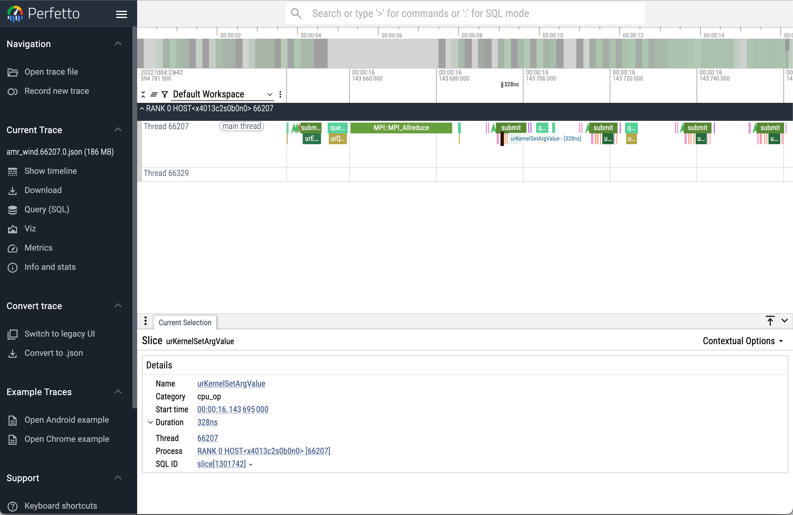 unitrace MPI/SYCL tracing (zoom-in)