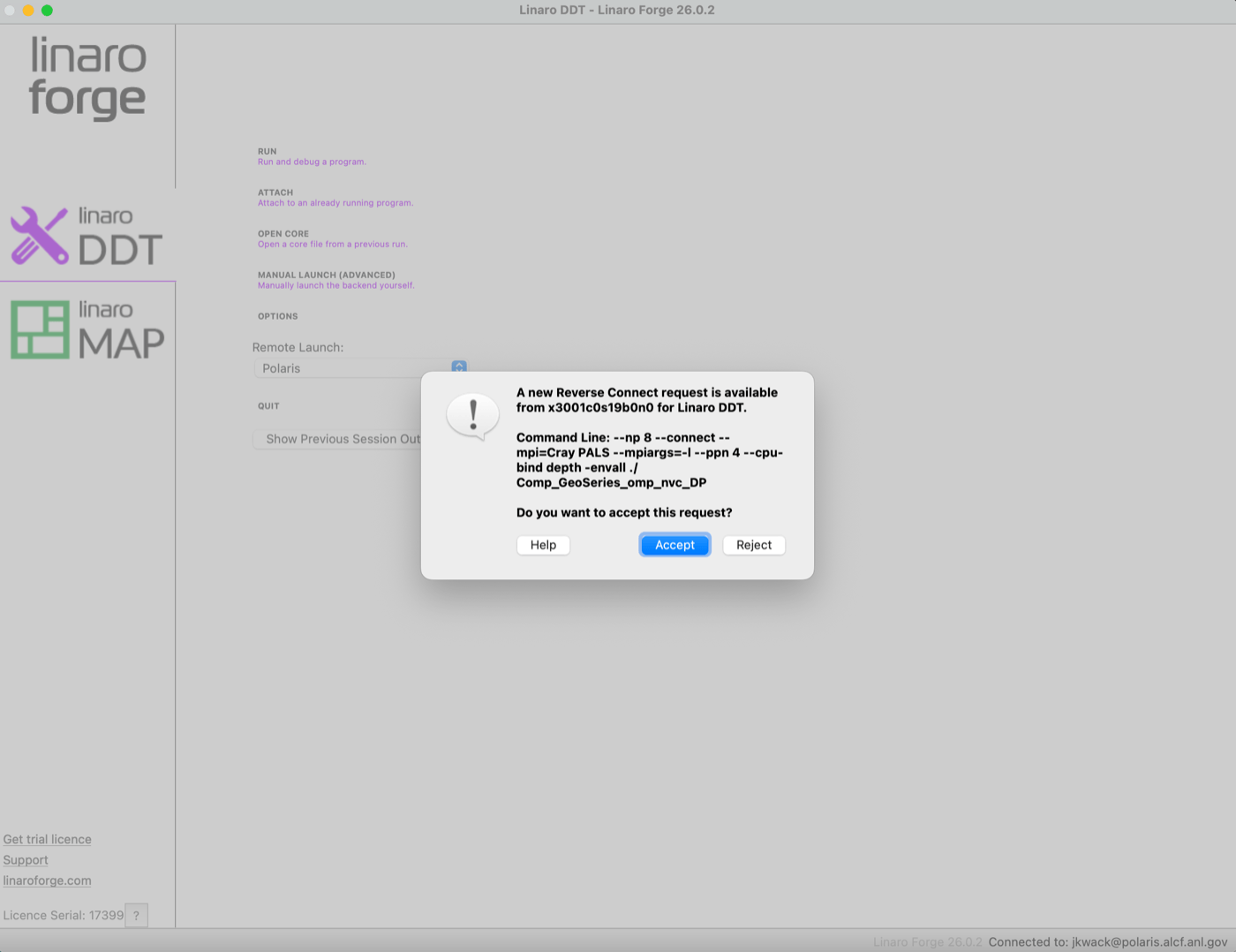 Example DDT connection request Example DDT connection request