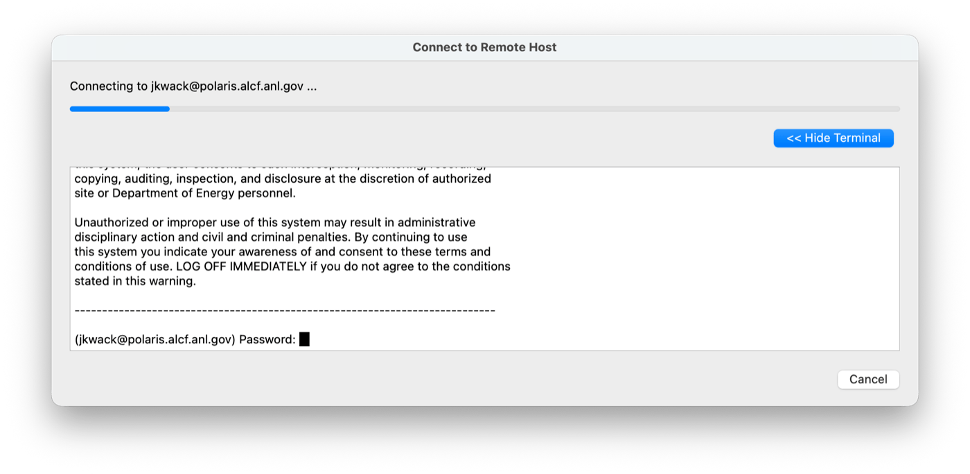 Example DDT remote connection login prompt Example DDT remote connection login prompt