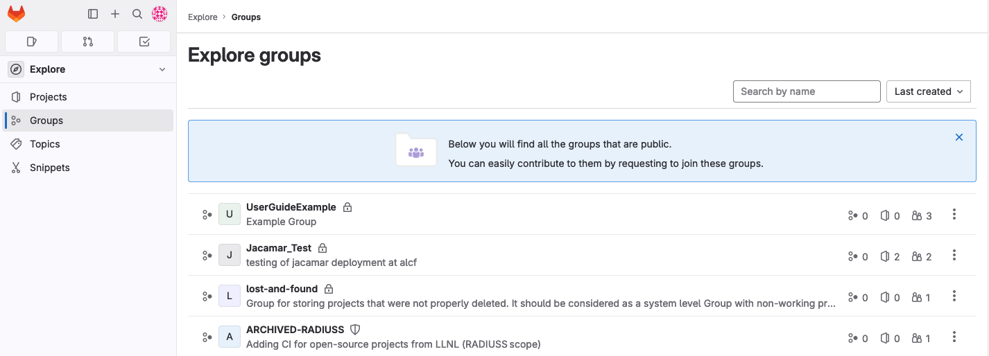 GitLab Explore Groups