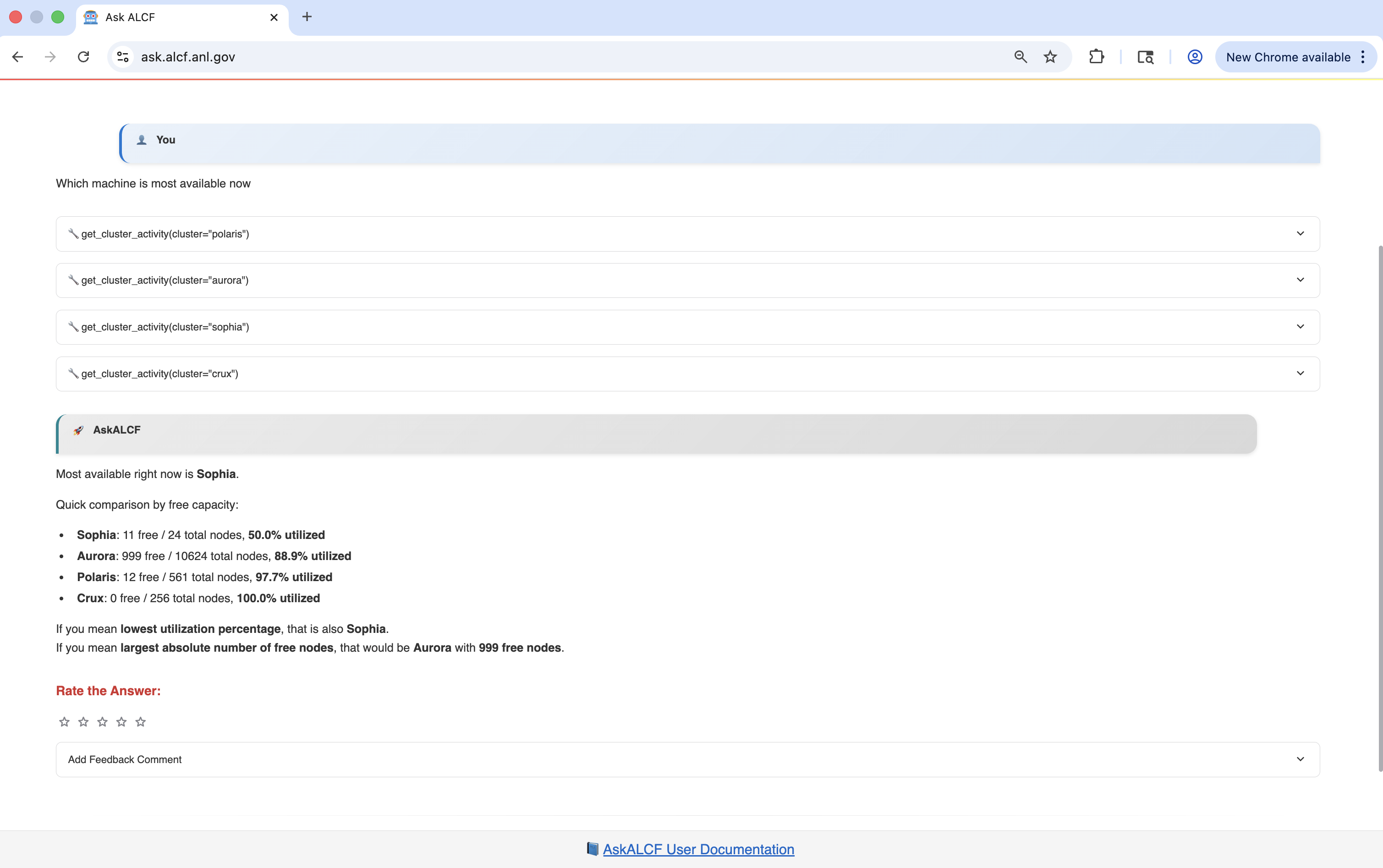 Example: Machine availability query